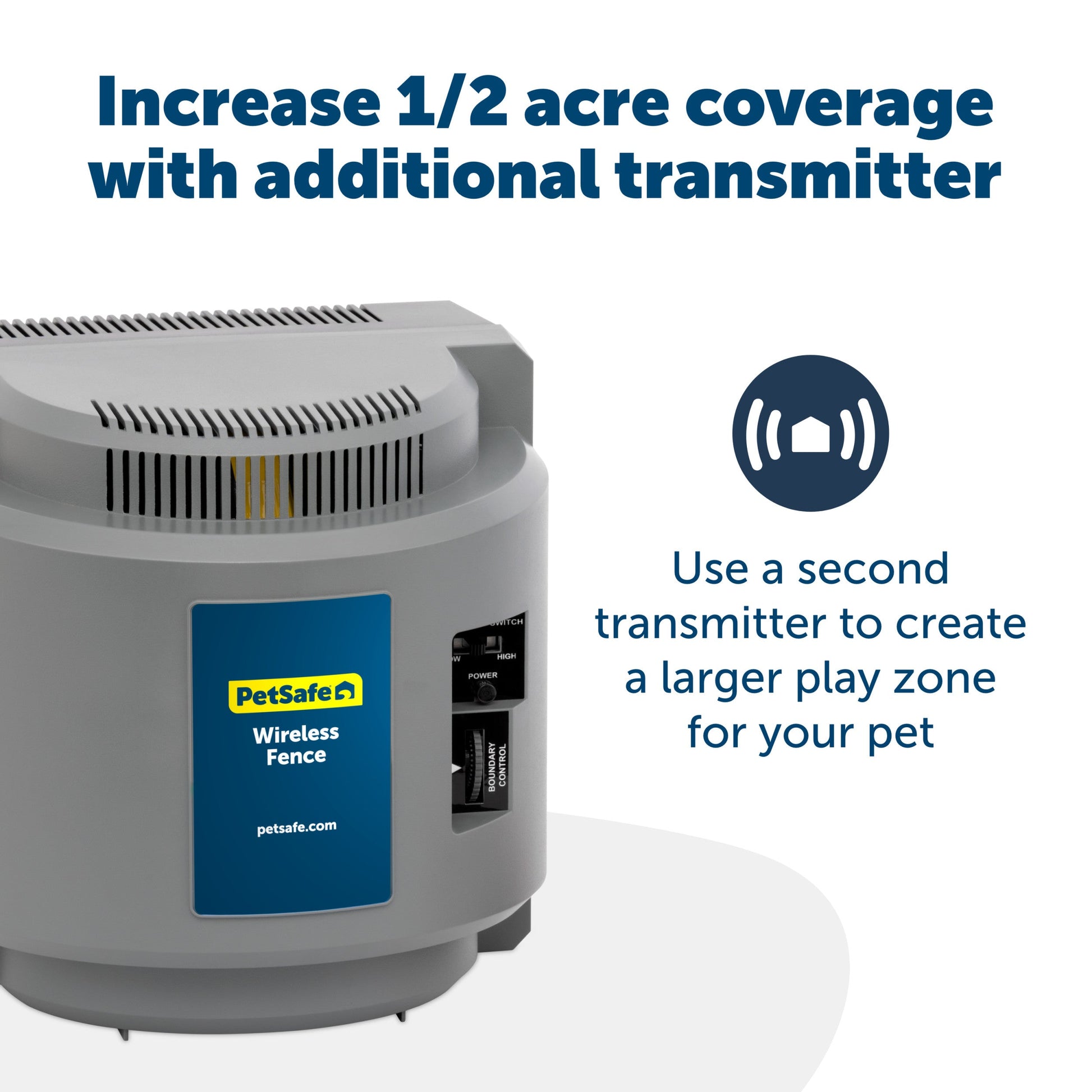 Increase coverage with additional transmitter use a second transmitter to create a larger play zone for your pet