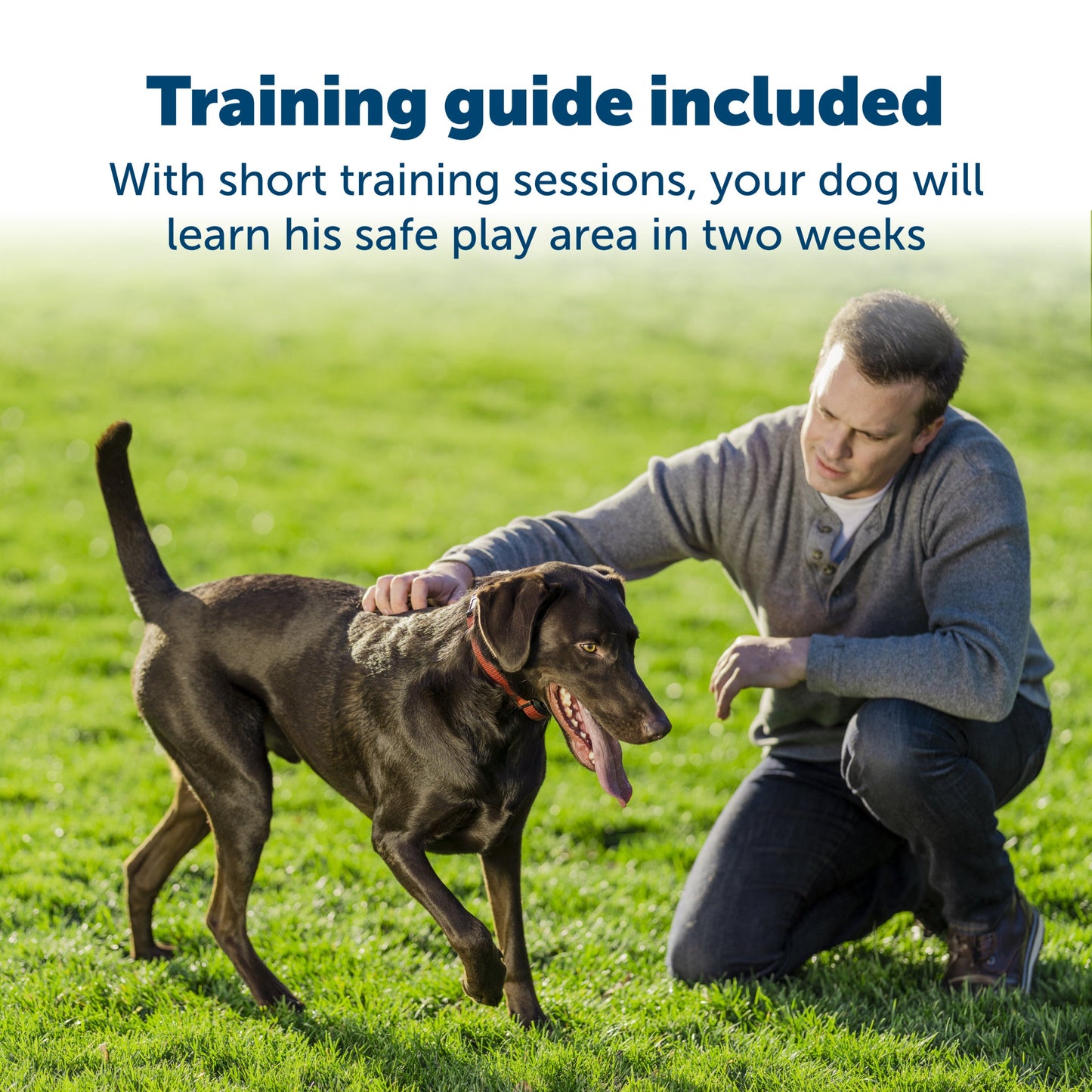 Pet parent with their beloved dog Training guide included with the short training sessions your dog will learn his safe play area