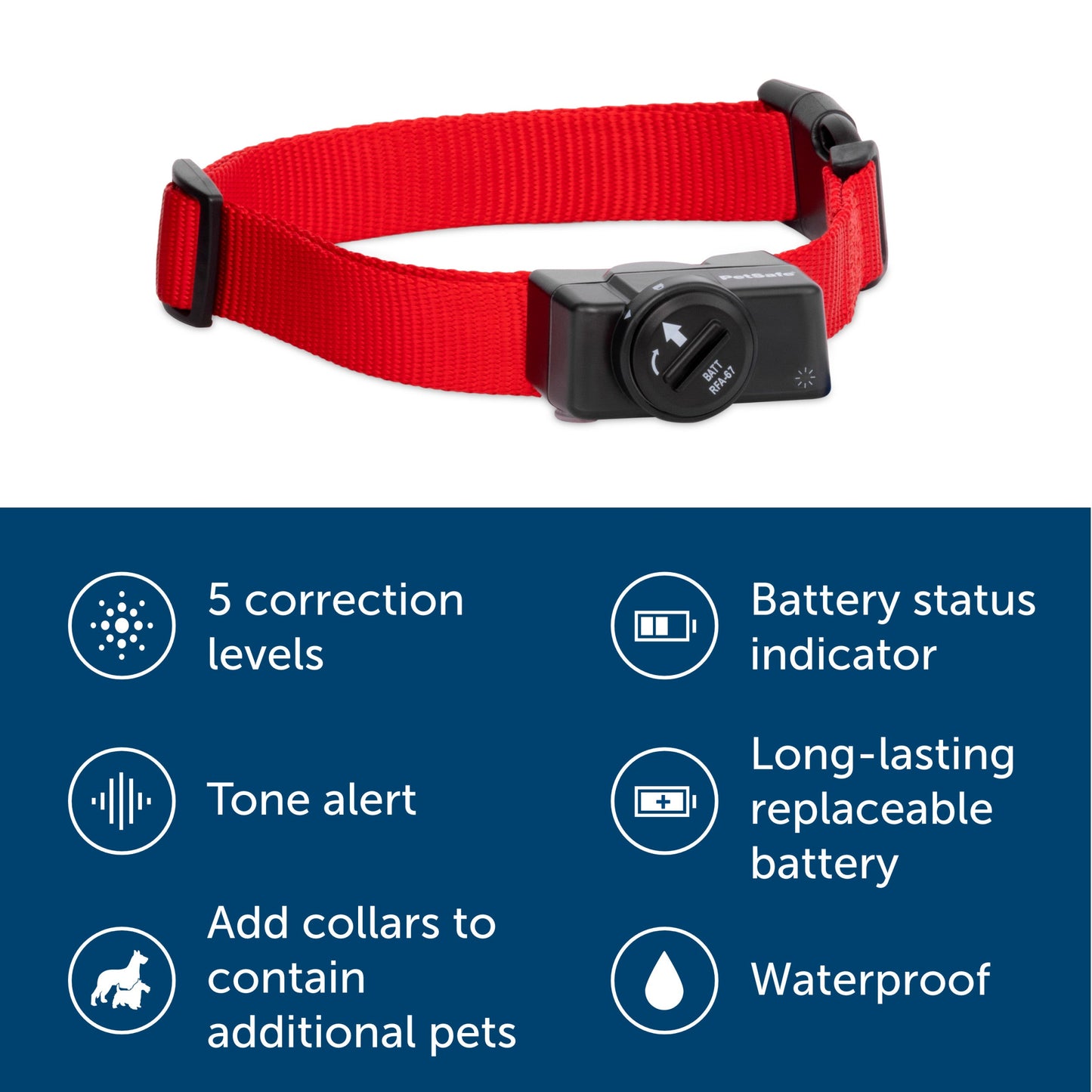 image of fence receiver collar 5 correction levels tone alert add collars for more pets battery indicator long lasting battery waterproof