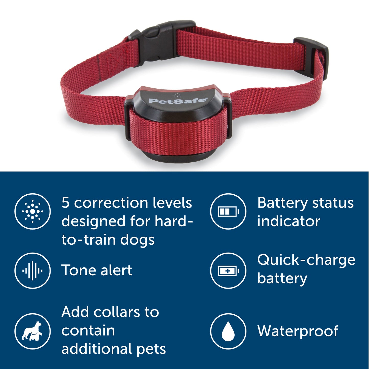 image of fence receiver collar 5 correction levels tone alert add collars for more pets battery indicator long lasting battery waterproof