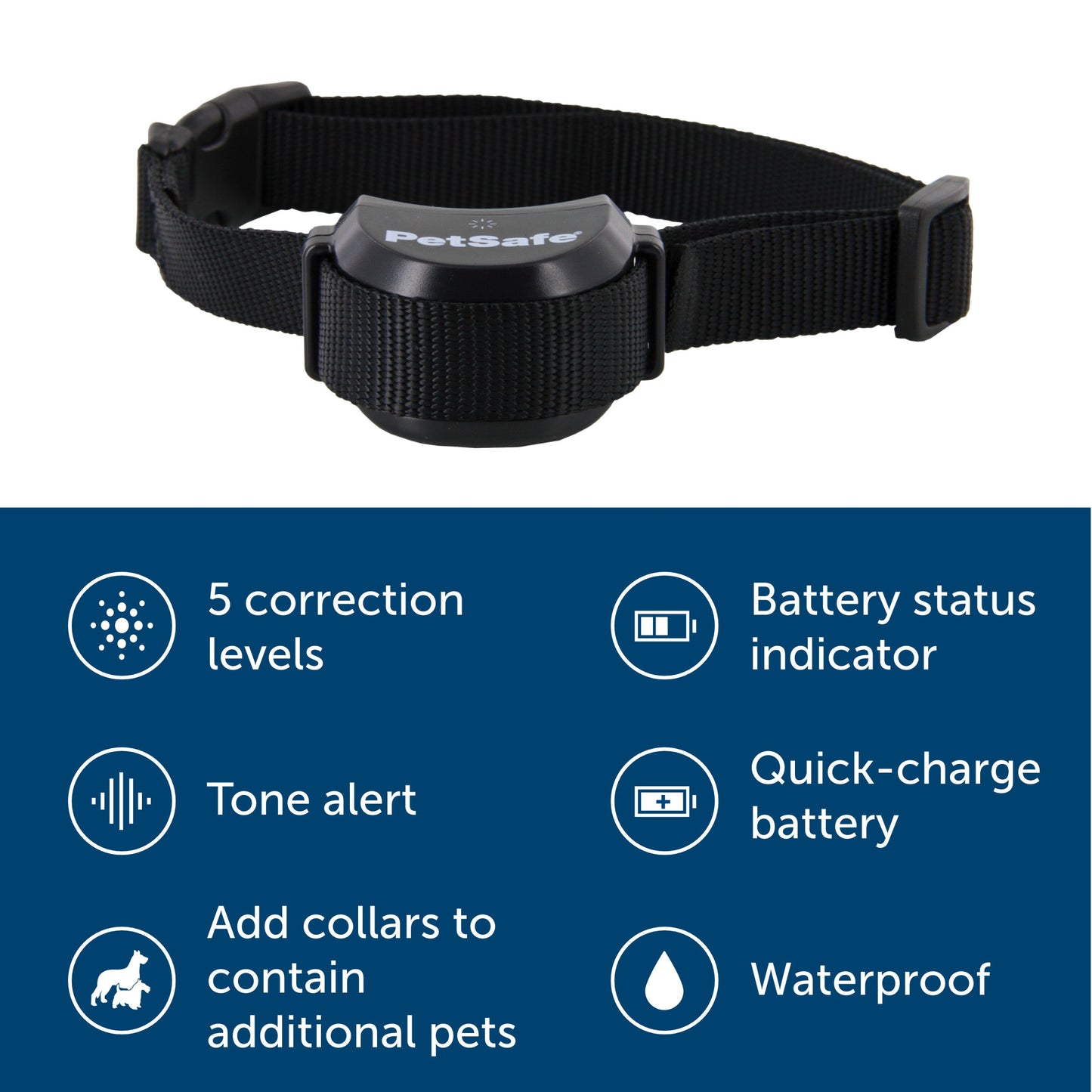 image of fence receiver collar 5 correction levels tone alert add collars for more pets battery indicator long lasting battery waterproof