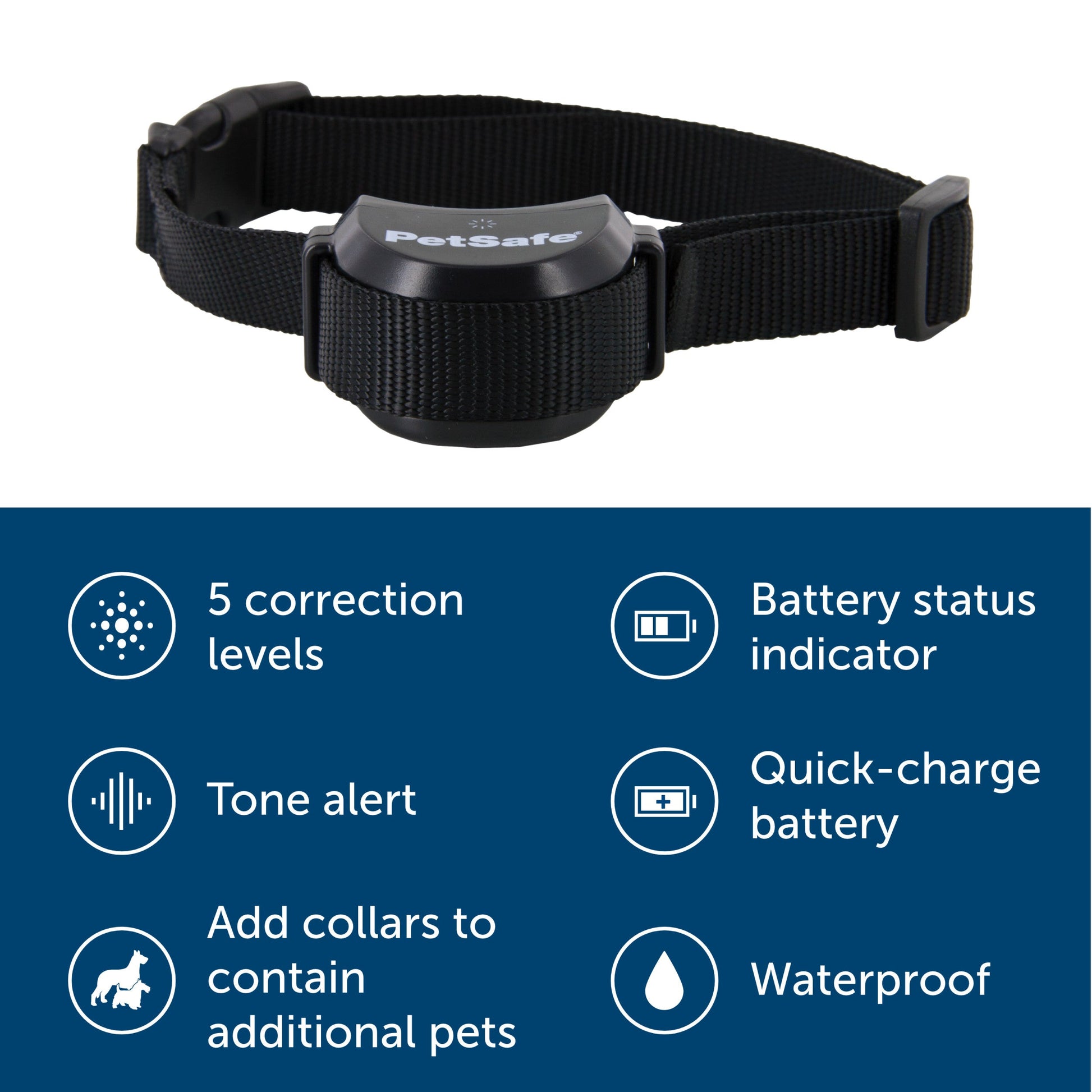 image of fence receiver collar 5 correction levels tone alert add collars for more pets battery indicator long lasting battery waterproof