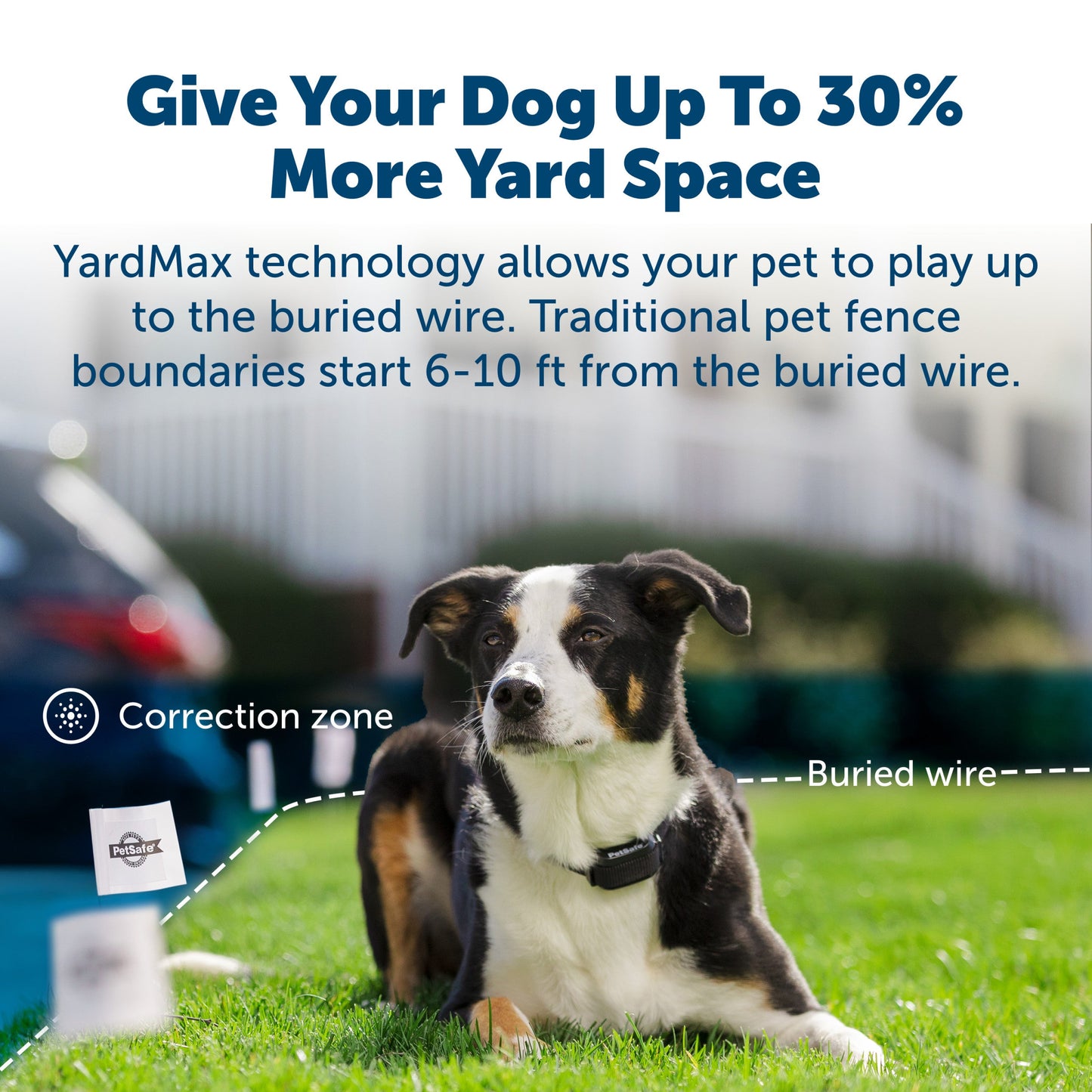 give your dog up to thirty percent more yard space yardmax technology allows your pet to play up to the buried wire