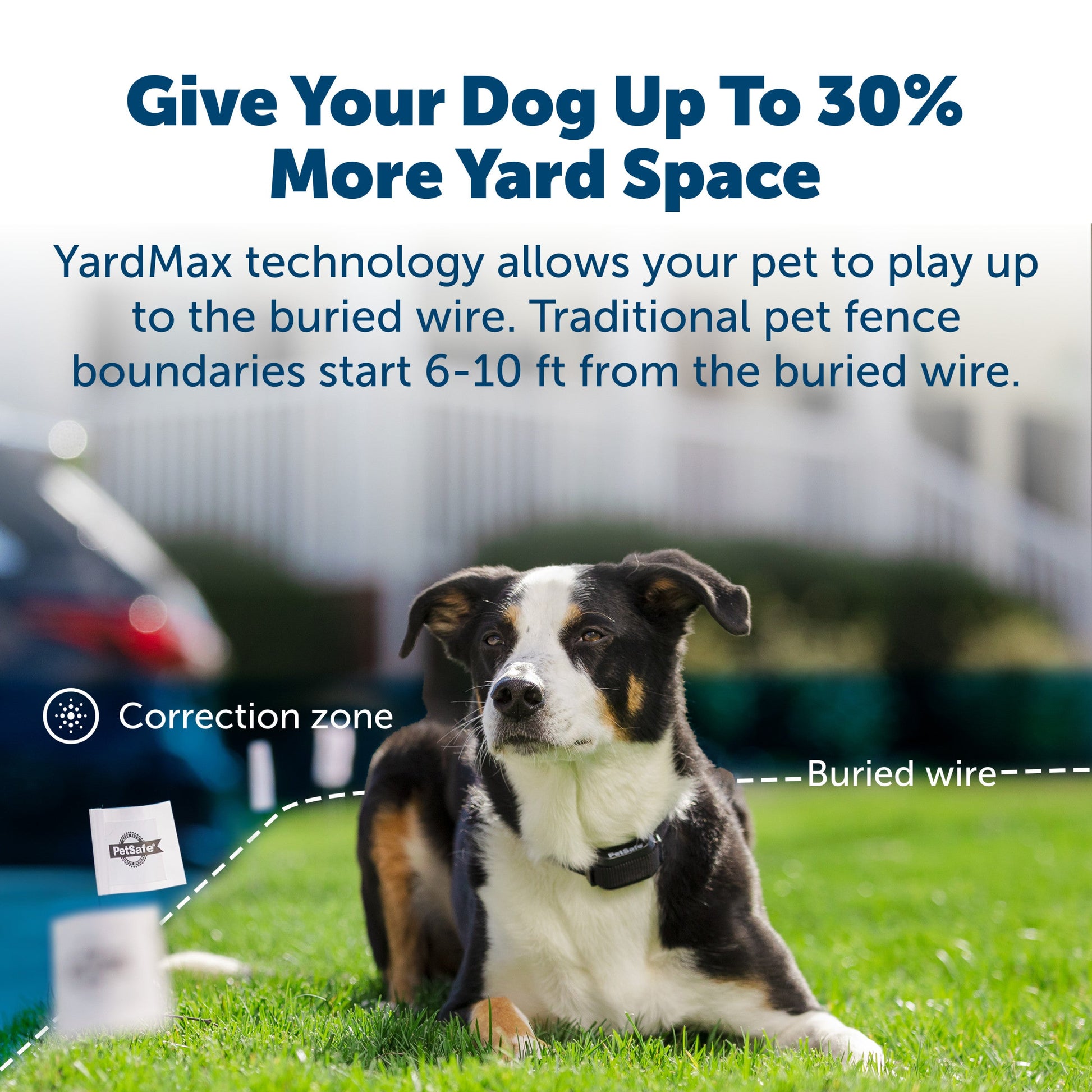 give your dog up to thirty percent more yard space yardmax technology allows your pet to play up to the buried wire