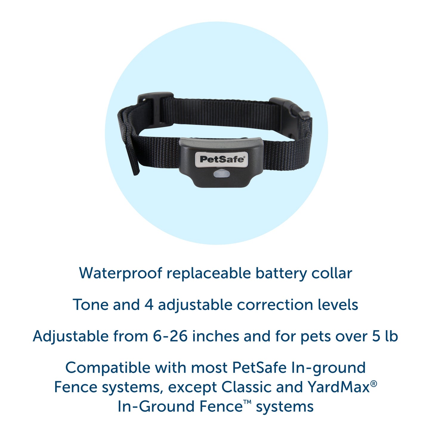 Waterproof replaceable fence receiver collar with tone and 4 adjustable correction levels