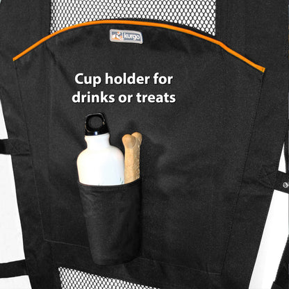 Barrier has a cup holder to hold your favorite drink or treats.