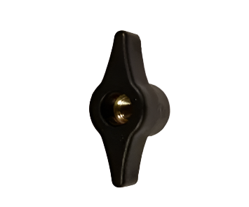 A small black wingnut designed for a tubular barrier, with a visible central fastener.