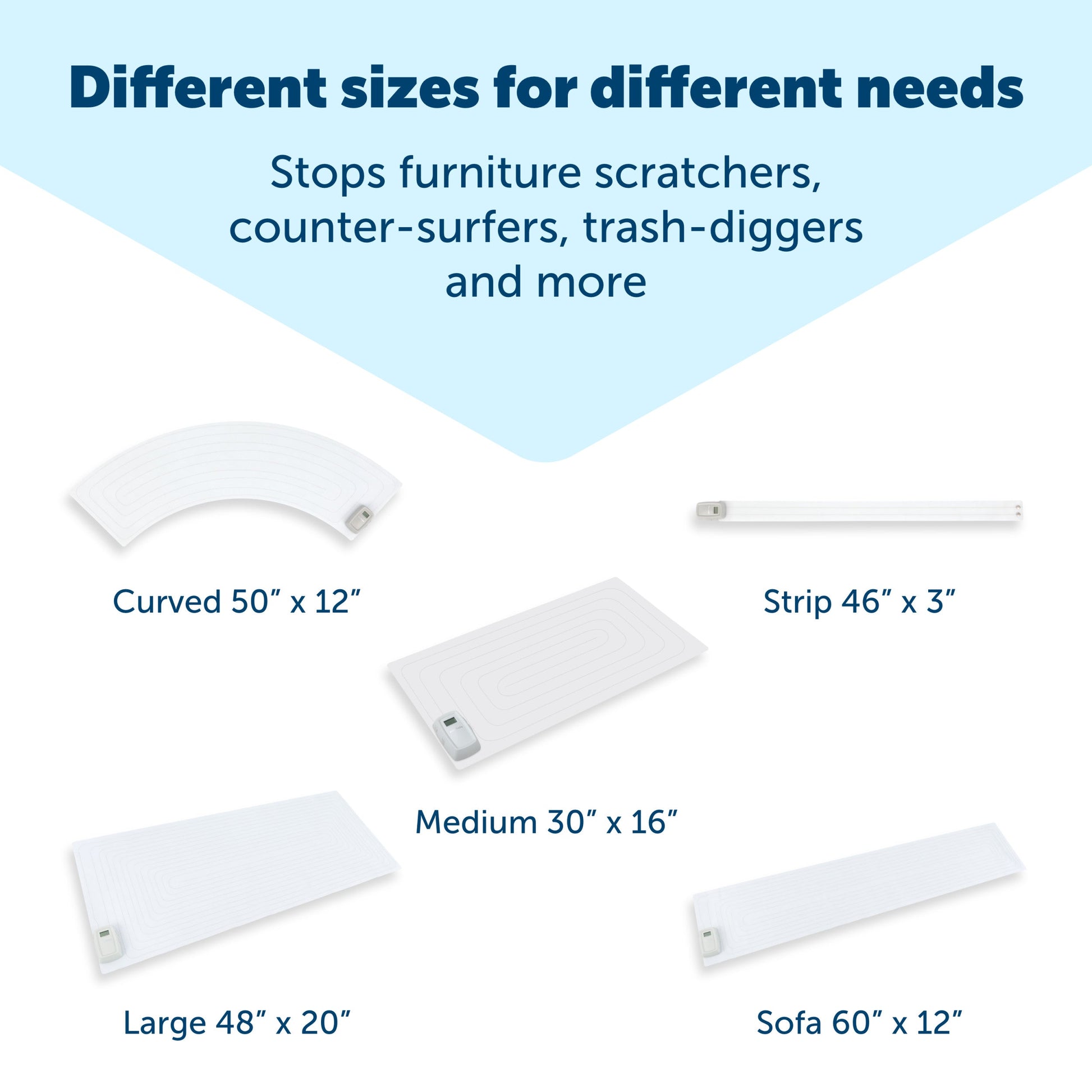 comparison image of the scatmat options showcasing different sizes for different needs